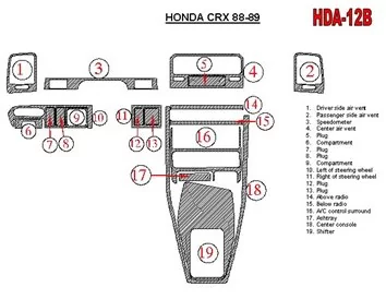 Honda CRX 1988-1989 Kit complet de garnitures de tableau de bord intérieur BD