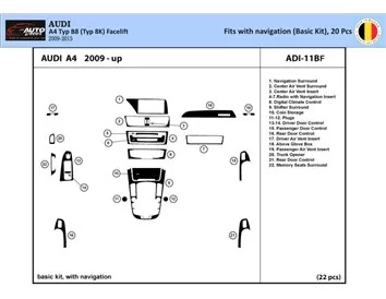 Car accessories Audi A4 B8 Typ 8K 2009-2015 3D Interior Dashboard Trim Kit Dash Trim Dekor 22-Parts