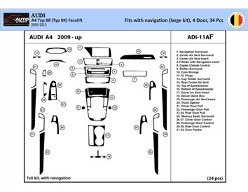 Car accessories Audi A4 B8 Typ 8K 2009-2015 3D Interior Dashboard Trim Kit Dash Trim Dekor 34-Parts