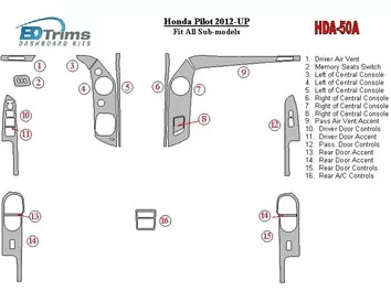 Honda Pilot 2012-UP Kit de garnitures de tableau de bord intérieur BD - 1
