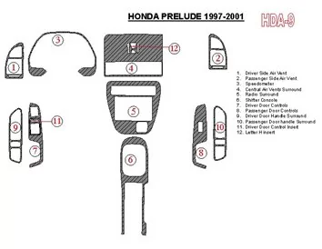 Honda Prelude 1997-2001 Ensemble complet de garnitures de tableau de bord intérieur BD - 1