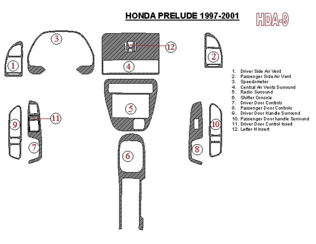 Car accessories Honda Prelude 1997-2001 Full Set Interior BD Dash Trim Kit