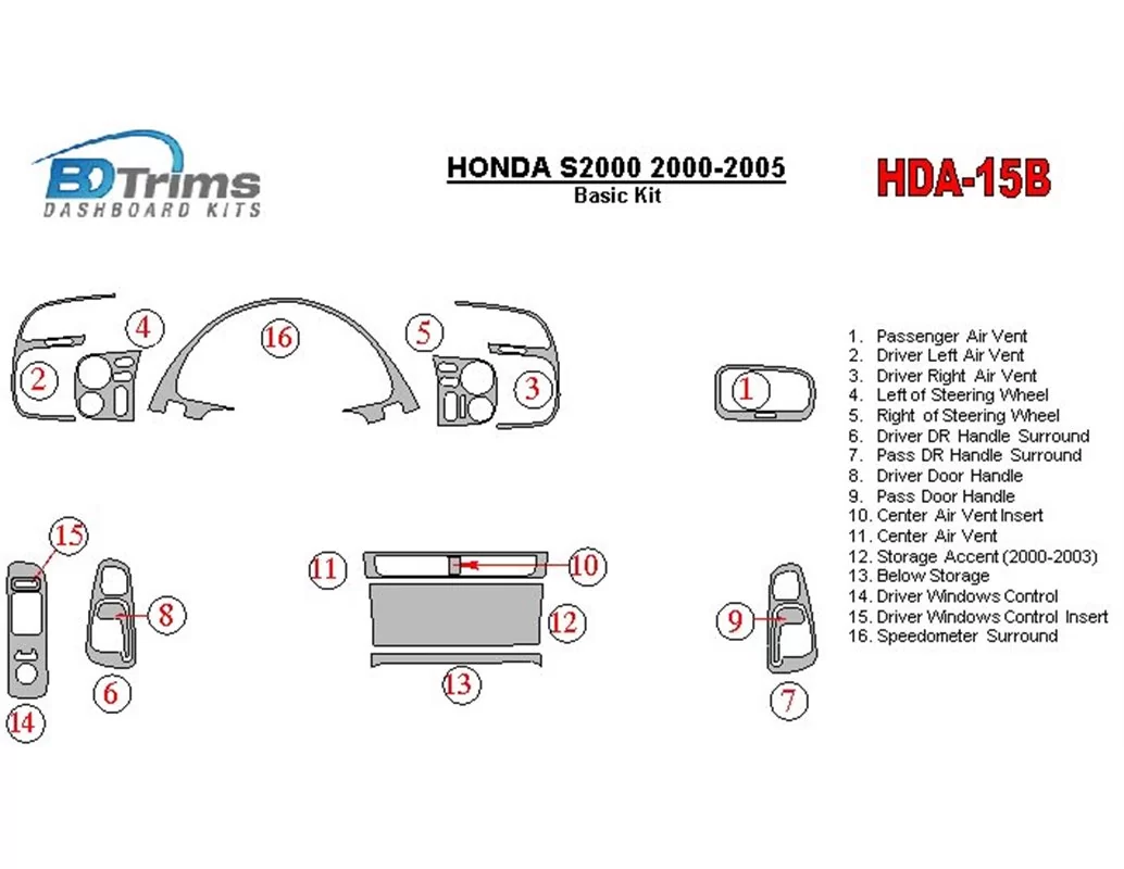 Car accessories Honda S2000 2000-2005 Basic Set Interior BD Dash Trim Kit