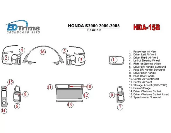 Car accessories Honda S2000 2000-2005 Basic Set Interior BD Dash Trim Kit