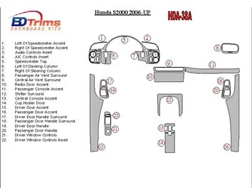 Honda S2000 2006-UP Ensemble complet de garnitures de tableau de bord intérieur BD - 1