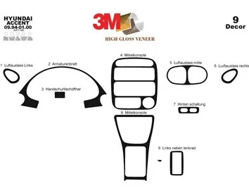 Car accessories Hyundai Accent 09.94-12.00 3D Interior Dashboard Trim Kit Dash Trim Dekor 9-Parts
