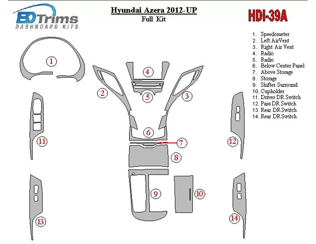 Hyundai Azera/Grandeur 2012-UP Interieur BD Dash Trim Kit - 1