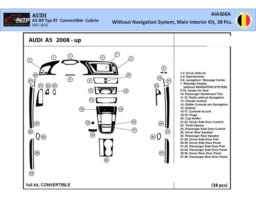 Car accessories Audi A5 2008-2014 Hatchback 3D Interior Dashboard Trim Kit Dash Trim Dekor 42-Parts