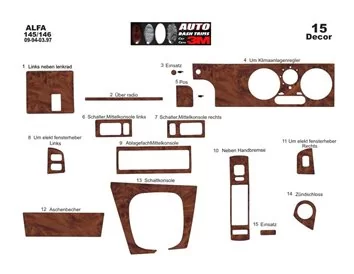 Alfa Romeo 145 146 09.94 - 03.97 Kit de décoration intérieure 3D pour tableau de bord Dash Trim Dekor 15 pièces - 2