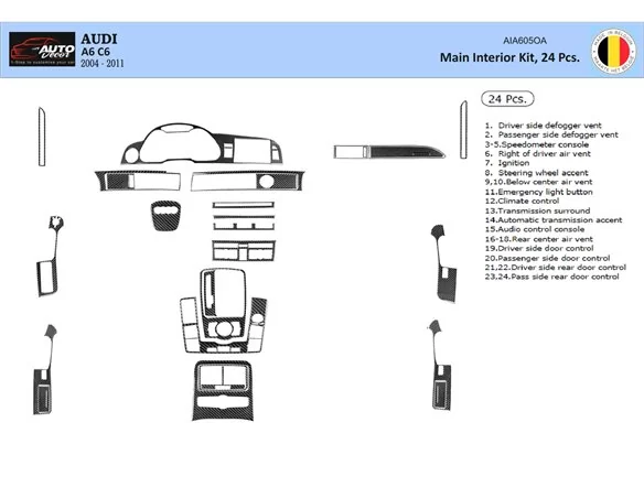 Audi A6 2005-2011 Kit de garniture de tableau de bord intérieur 3D Dash Trim Dekor 25-Parts