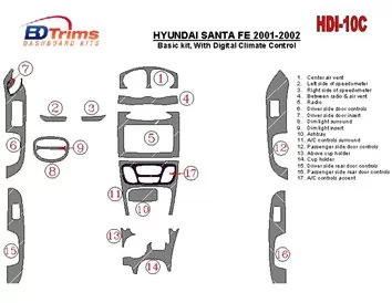 Car accessories Hyundai Santa Fe 2001-2002 Basic Set, With Automatic Climate Control, 17 Parts set Interior BD Dash Trim Kit