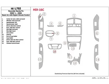 Hyundai Santa Fe 2002-2004 Basic Set, With Automatic Climate Control, 16 Parts set Interior BD Dash Trim Kit - 1