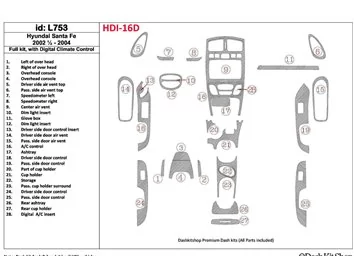Hyundai Santa Fe 2002-2004 Full Set, With Automatic Climate Control, 29 Parts set Interior BD Dash Trim Kit - 1