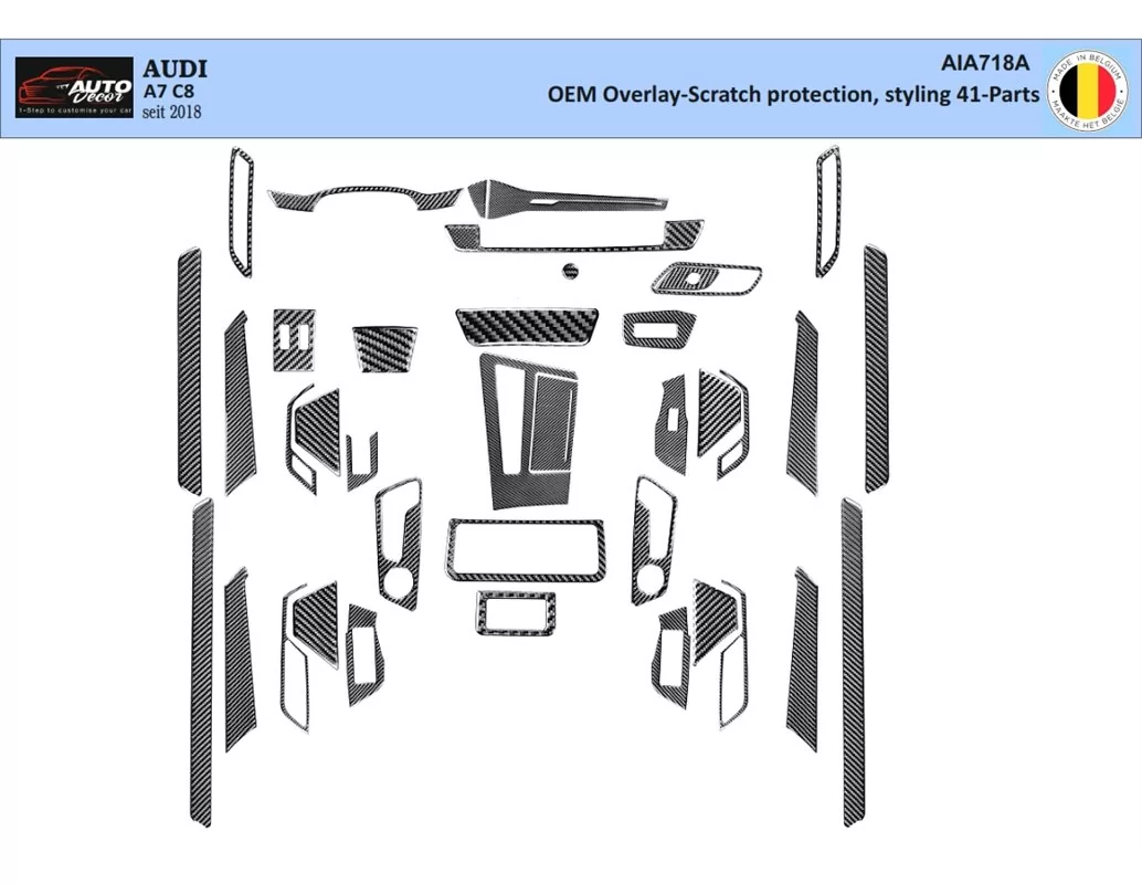 Audi A7 C8 seit 2018 Kit d'habillage de tableau de bord intérieur 3D Dash Trim Dekor 41-Parts - 1