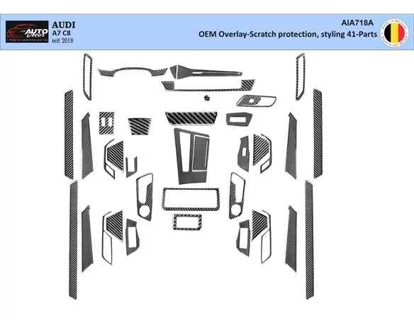 Audi A7 C8 seit 2018 Kit d'habillage de tableau de bord intérieur 3D Dash Trim Dekor 41-Parts