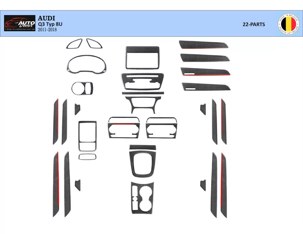 Audi Q3 8U 2011–2018 Kit de décoration intérieure 3D pour tableau de bord Dash Trim Dekor 22 pièces - 1