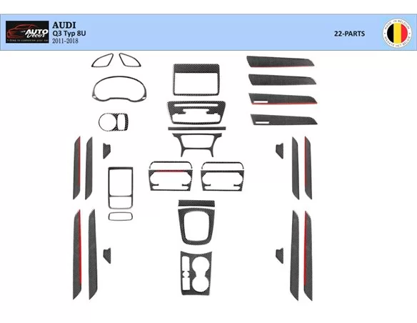 Audi Q3 8U 2011–2018 Inleg dashboard Interieurset aansluitend en pasgemaakt op he 22 -Teile
