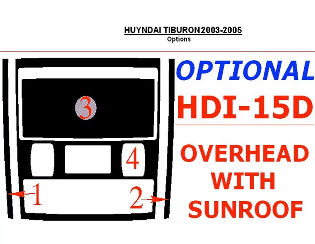 Hyundai Tiburon 2003-2005 Overhead Avec toit ouvrant, Ensemble de 4 pièces Intérieur BD Dash Trim Kit - 1