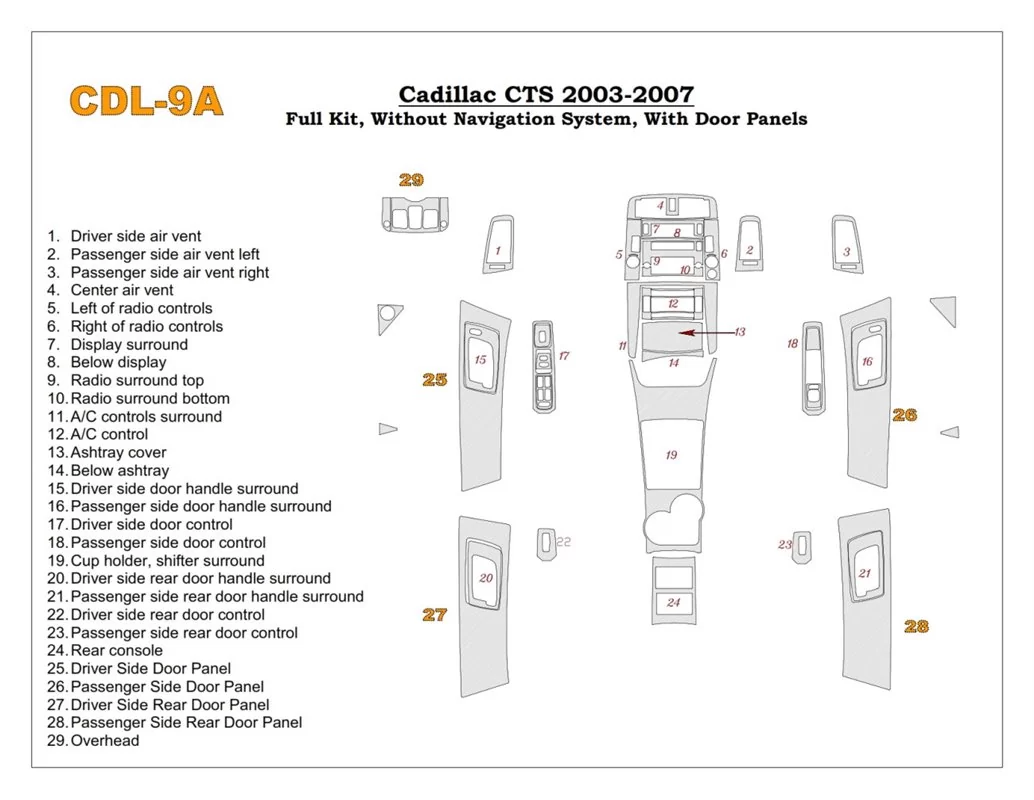 Car accessories Cadillac CTS 2003-2007 Full Set Interior BD Dash Trim Kit