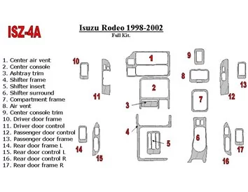 Isuzu Rodeo 1998-2002 Ensemble complet de garnitures de tableau de bord intérieur BD - 1
