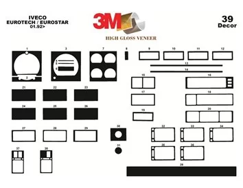 Iveco Eurotech-Eurostar 01.92-01.00 Kit de garniture de tableau de bord intérieur 3D Dash Trim Dekor 39-Parts - 2