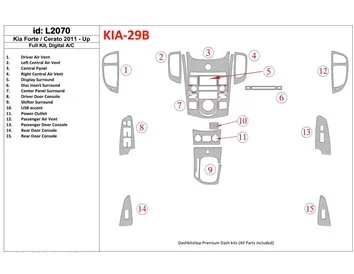 KIA Cerato 2011-UP Ensemble complet, kit de décoration de tableau de bord BD pour intérieur climatisé - 1