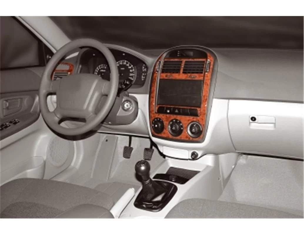 Kia Cerato LX Sedan 05.04-03.07 Kit de garniture de tableau de bord intérieur 3D Dash Trim Dekor 8-Parts - 1