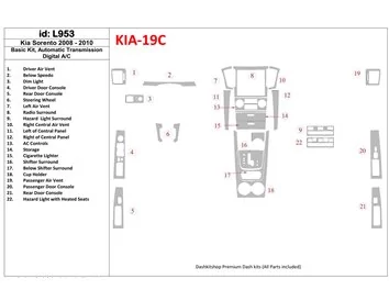 KIA Sorento 2008-2010 Basisset, automatische versnelling, zonder stoelverwarming Interieur BD Dash Trim Kit - 1