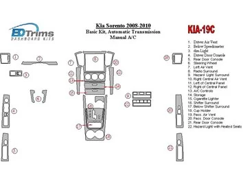 Kit de base KIA Sorento 2008-2010, vitesse automatique, sans sièges chauffants intérieur BD Dash Trim Kit