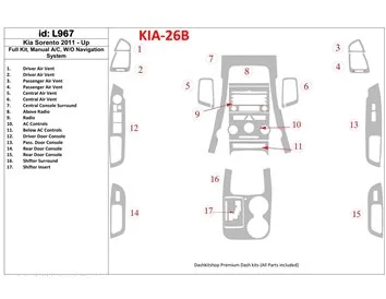 KIA Sorento 2011-UP Volledige set, handgeschakelde versnellingsbak AC, zonder navigatiesysteem Interieur BD Dash Trim Kit - 1