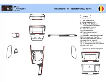 Car accessories Audi TT 2008-2014-Roadster 3D Interior Dashboard Trim Kit Dash Trim Dekor 20-Parts