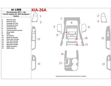 KIA Sorento 2011-UP Volledige set, zonder NAVI-systeem Interieur BD Dash Trim Kit - 1