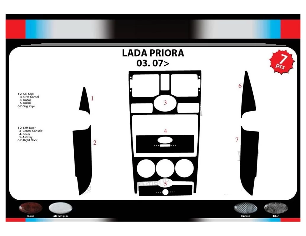 Lada Priora 03.2007 Kit de garniture de tableau de bord intérieur 3D Dash Trim Dekor 7-Parts - 1