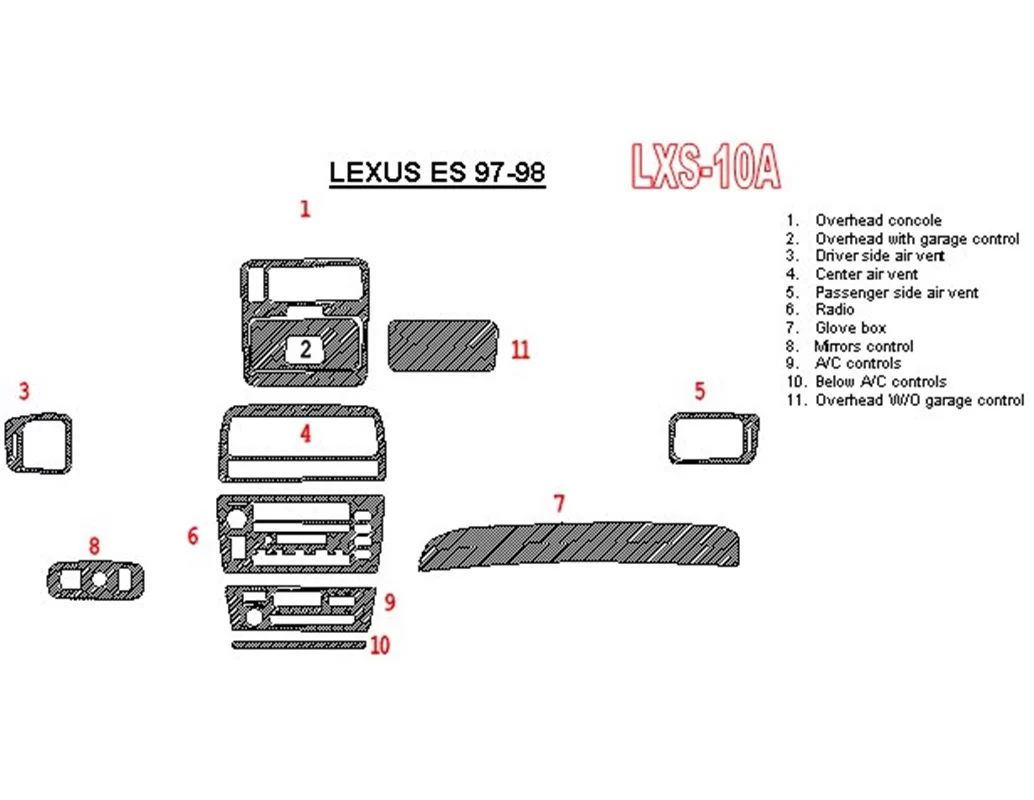 Ensemble complet Lexus ES 1997-1998, kit de garniture de tableau de bord intérieur BD conforme OEM - 1