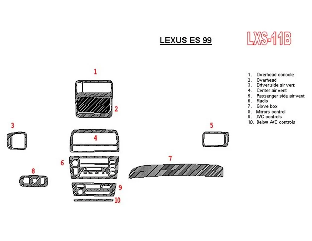 Lexus ES 1999-1999 Volledige set, OEM-naleving Interieur BD Dash Trim Kit - 1