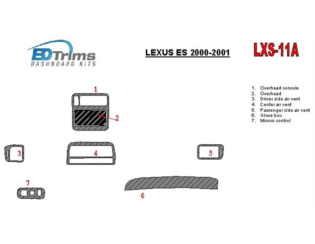 Ensemble complet Lexus ES 2000-2001, kit de garniture de tableau de bord intérieur BD de conformité OEM - 1