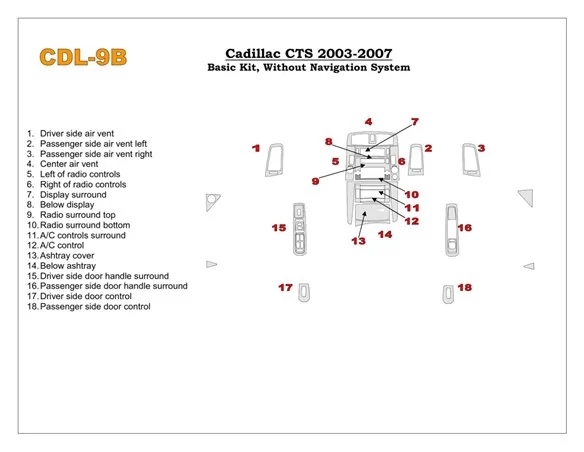 Cadillac CTS 2003-2007 Basic Set, 18 Parts set Interior BD Dash Trim Kit