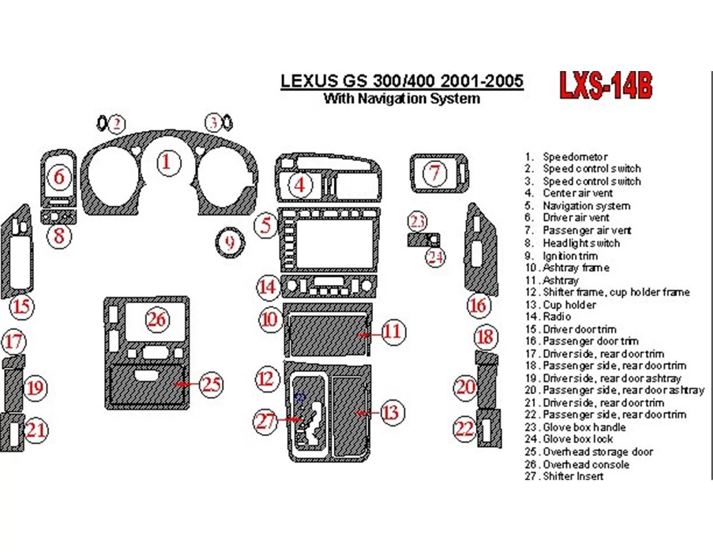 Lexus GS 2001-2005 met NAVI-systeem, OEM-conform interieur BD-dashboardafwerkingsset - 1