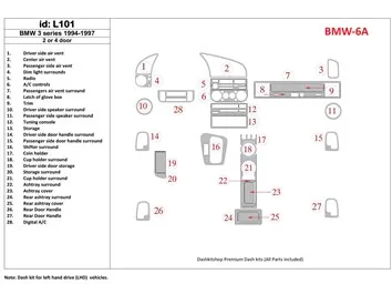 BMW 3 1994-1997 2 portes, ensemble de 25 pièces Kit de garnitures de tableau de bord intérieur BD - 1