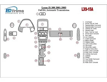 Lexus IS 2001-2003 Ensemble complet, kit de garniture de tableau de bord BD intérieur à engrenage automatique - 1
