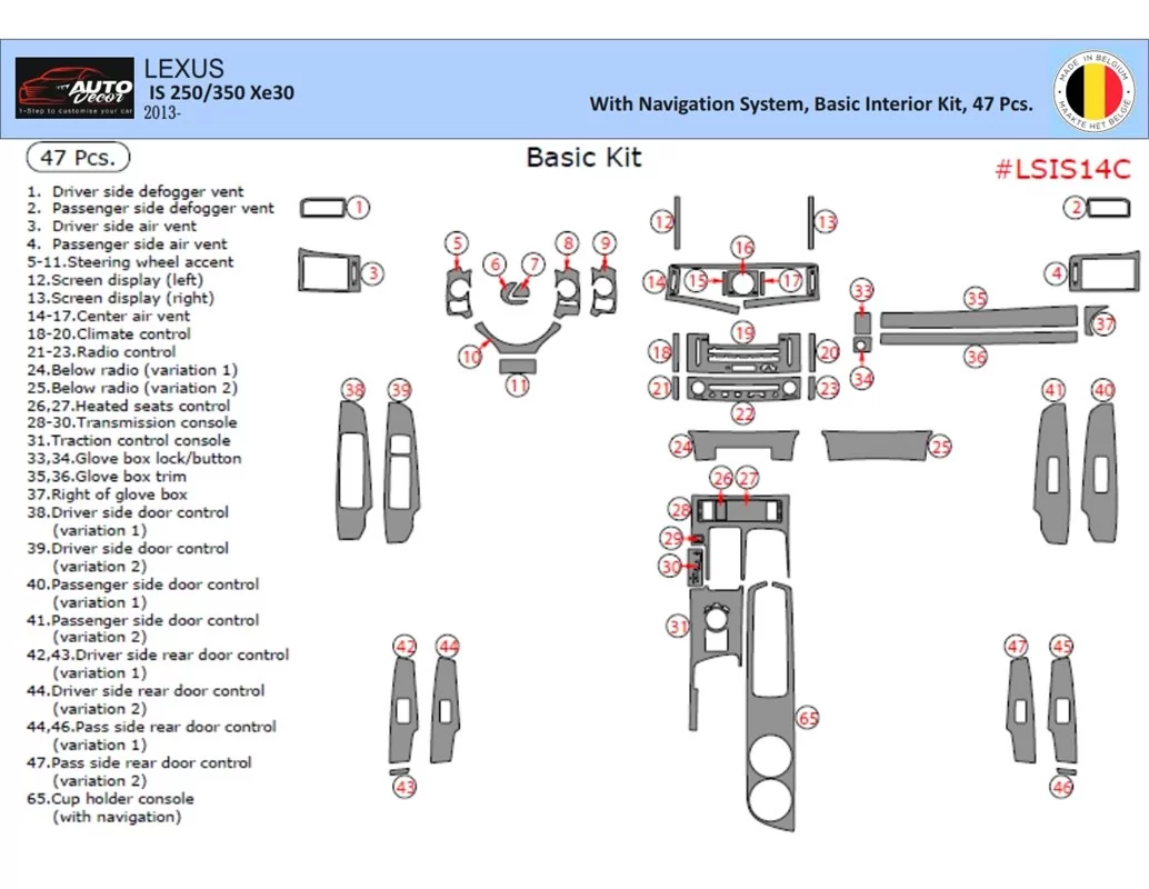 Lexus IS 2013-2022 Inleg dashboard Interieurset aansluitend en pasgemaakt op he 47 -Teile - 1