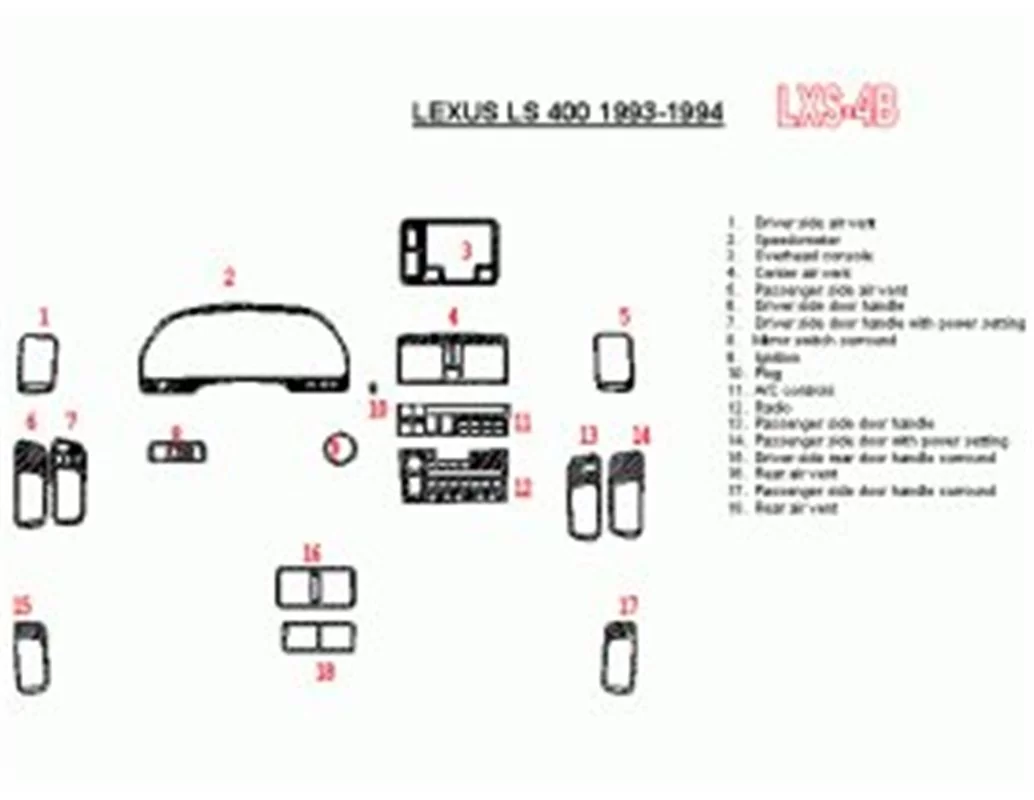 Lexus LS-400 1993-1994 Volledige set, OEM-naleving, 13-delige set Interieur BD dashboardafwerkingsset - 1