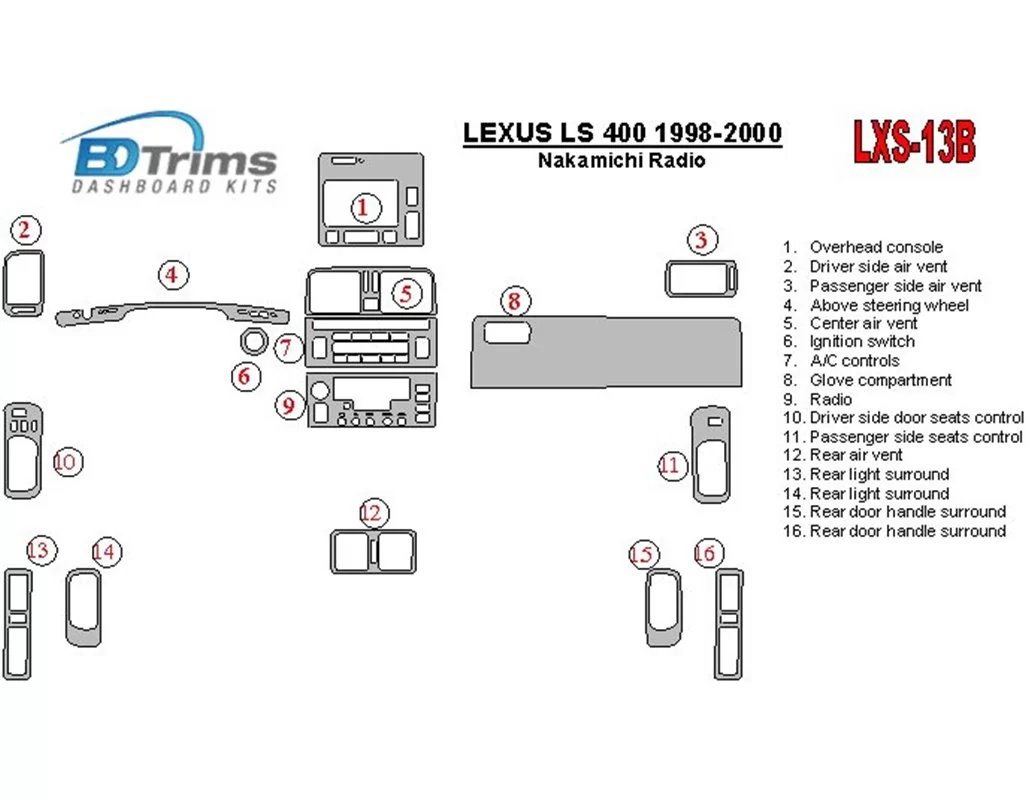 Lexus LS-400 1998-2000 Nakamichi Radio Interieur BD Dash Trim Kit - 1