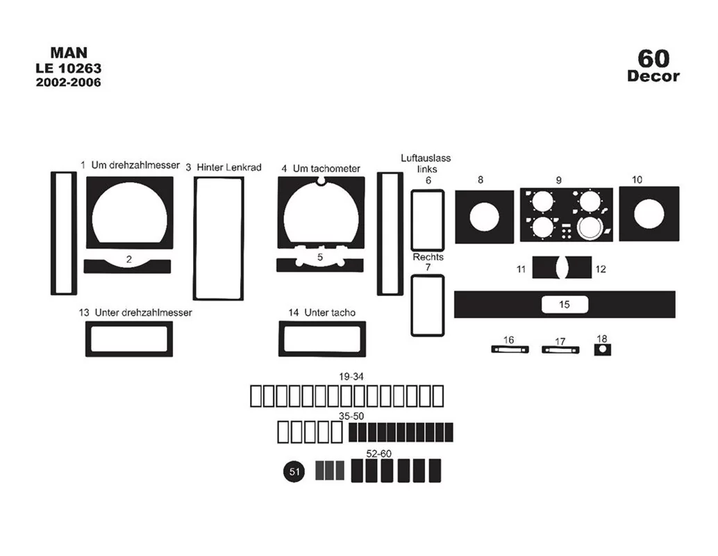 MAN LE 2000 01.2002 Kit de garniture de tableau de bord intérieur 3D Dash Trim Dekor 60-Parts - 1
