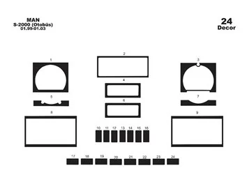 MAN S 2000 01.97-01.00 Kit de garniture de tableau de bord intérieur 3D Dash Trim Dekor 24-Parts - 1