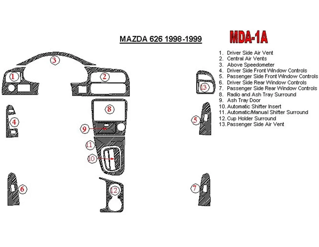 Mazda 626 1998-1999 Volledige set interieur BD dashboardafwerkingsset - 1