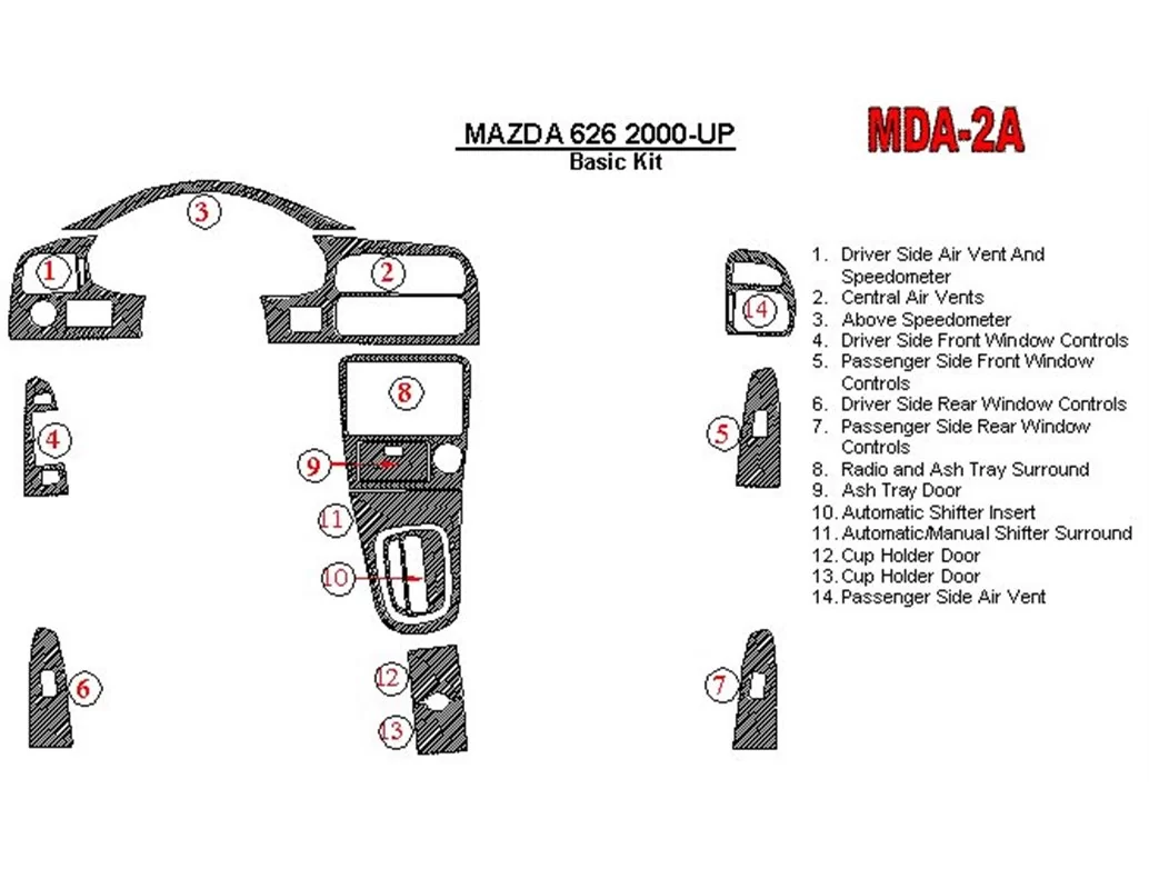 Mazda 626 2000-UP Basic Set Interior BD Dash Trim Kit - 1 - Interior Dash Trim Kit