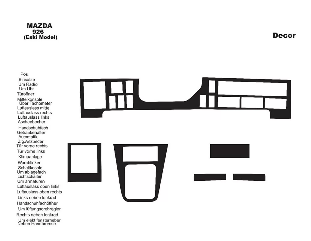 Mazda 926 01.1994 Kit de garniture de tableau de bord intérieur 3D Dash Trim Dekor 6-Parts - 1