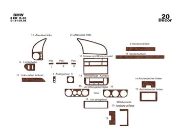 BMW 3 Series E36 01.91-04.98 3D Interior Dashboard Trim Kit Dash Trim Dekor 20-Parts