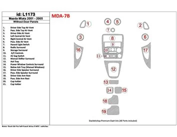 Mazda Miata 2001-2005 sans panneaux de porte, ensemble de 19 pièces Kit de garniture de tableau de bord intérieur BD - 1